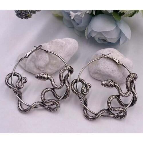 Cool Punk Antique Animal Black Snake Earrings Crazy Twining Snake Hoop Earrings Personality Statement Earrings Party Jewelry