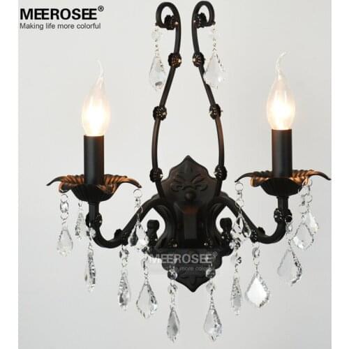 Vintage Black Crystal Wall Sconces Light Fixture Wall Bracket Bra Light Black Crystal Wall Light 2 light