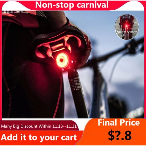 Smart Bicycle Rear Light Auto Start/Stop Brake Sensing IPx6 Waterproof USB Charge Cycling Tail Taillight Bike LED Light