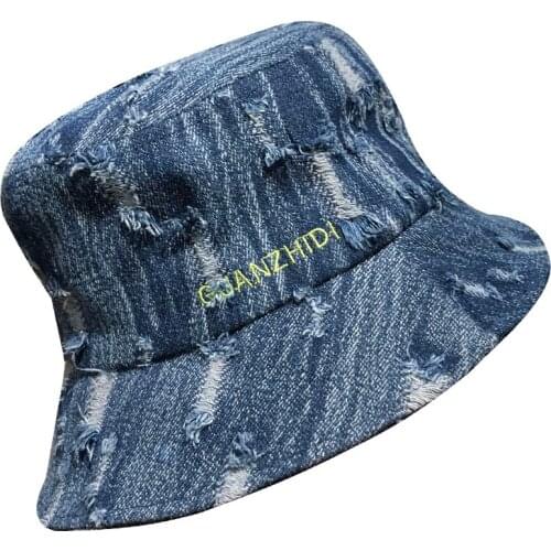 Women Bucket Hat Fisherman Hat Denim Cotton Cute Cap Double-Sided Use Embroidery Print Fashion Mens Caps Sun Hat Leisure Kpop