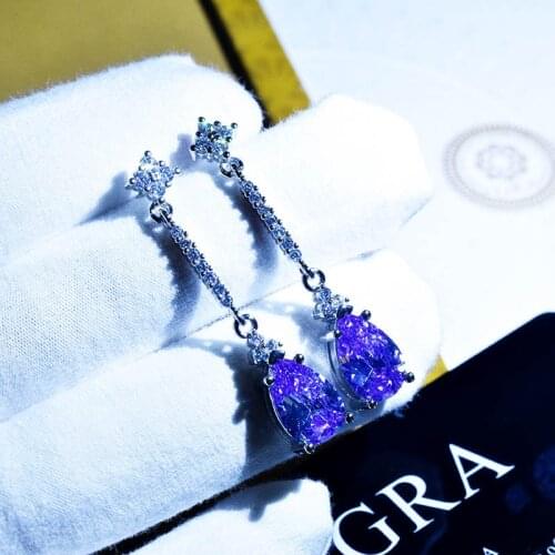 Fashion Water Drop Long Earrings With Shiny Purple Crystal Zircon Luxury S925 Jewelry Drop Earrings For Women Wedding Party Gift