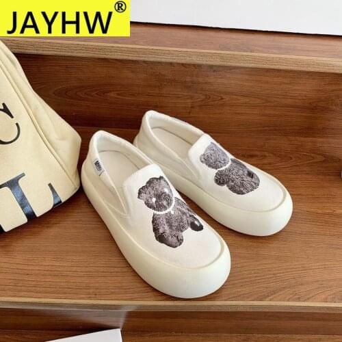 JAYHW Spring And Summer New Canvas Shoes WomenS Casual Shoes Cartoon Bear Lazy Shoes Fashion Casual Trend Woman Flat Shoes