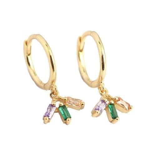 925 Sterling Silver Earring Fashion Geometric Square Colored Zircon Conch Short Drop Earring OL French style Woman Girl Ear Jew