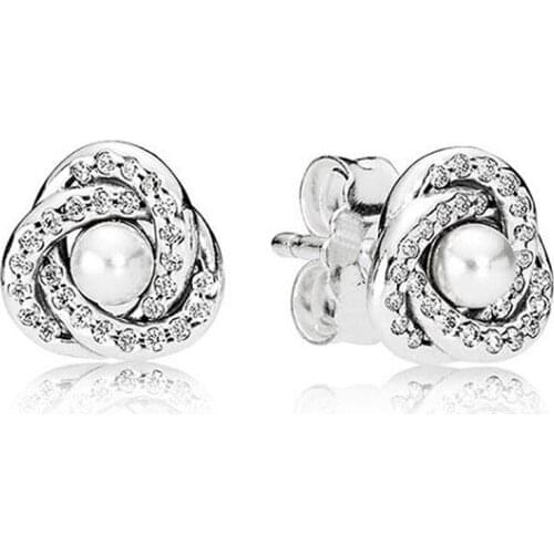 Original Interlinked Circles With Pearl Crystal Earring For Women 925 Sterling Silver Earring Wedding Gift Europe Jewelry