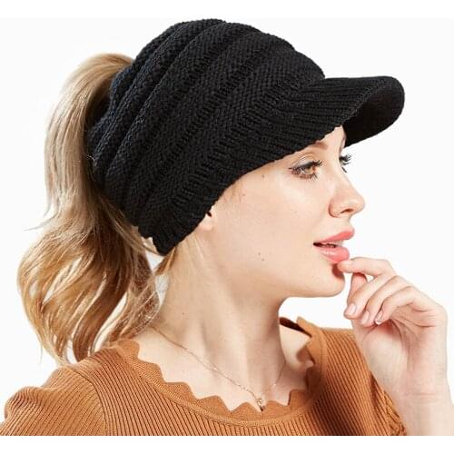 Women Winter Warm Beanies Cap Soft Skullies Ski Ponytail Crochet Knitted Hat