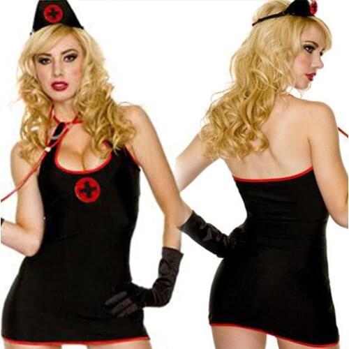 2016 New Hot Sale Sexy Black Keyhole Nurse Dress Costume Sexy Exotic Apparel Lingerie Cosplay Lady Nurses Costumes Uniform