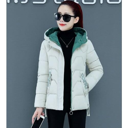 Winter Coat Women Fashion Thicken Letter Winter Jacket Short Women Cotton padded Parka Outwear Plus Size Hooded Female Jackets