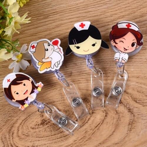 1Pcs Cartoon Hospital Nurse Badge Name Escolar Papelaria Gift Easy To Pull Buckle ID Logo Lanyard / IC Card Badge Reel Holder