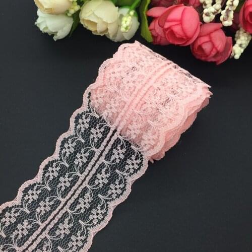 10yards/lot 45mm Wide Light Pink Bilateral Handicrafts Embroidered Net Lace Trim Ribbon Wedding/Birthday/Christmas Decorations