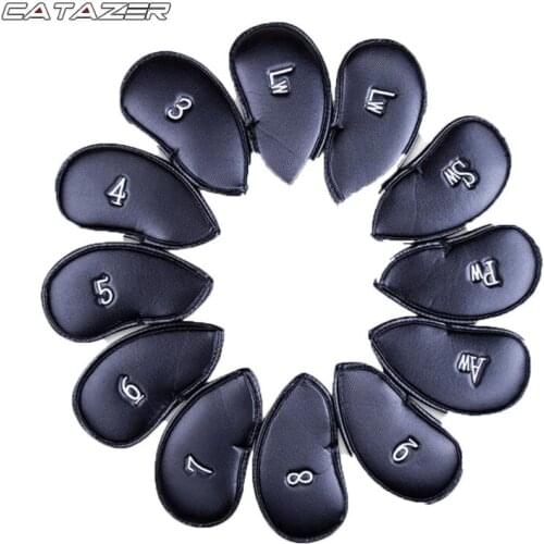 12pcs / Set Golf Clubs Iron Pole Head Hat Sleeve PU Leather Golf Protective Cover Golf Accessories