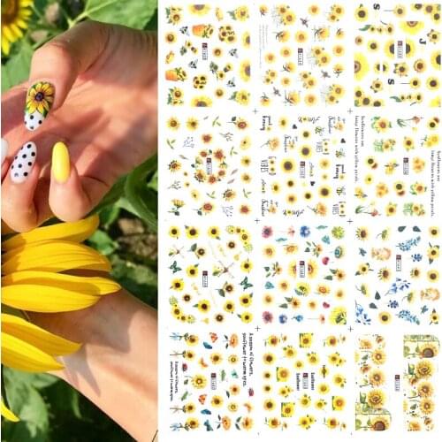 12 designs Cute Daisy Sunflower Nail Art Stickers Plants Simple Summer Style Transfer Slider Nail Art Decoration Decals 2021