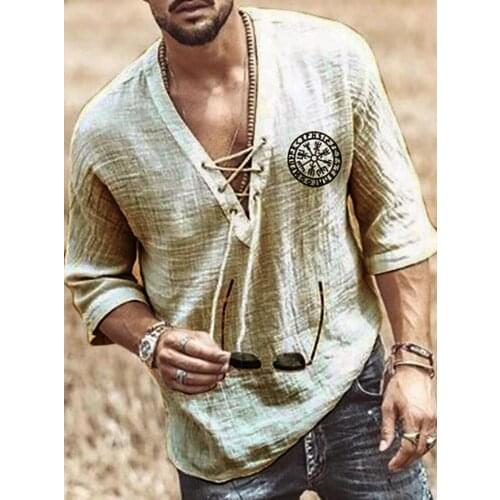 2020 New Mens Hollow Out Linen T Shirt Male Sexy Deep V Neck Bandage T Shirts Casual Solid Color Linen Tshirt Tops S-4XL