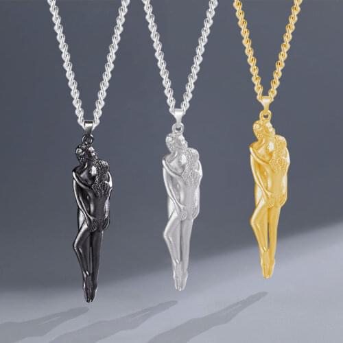 2021 original new couple pendant necklace 1 pair of male and female couples embrace necklace fashion gold black lovers jewelry