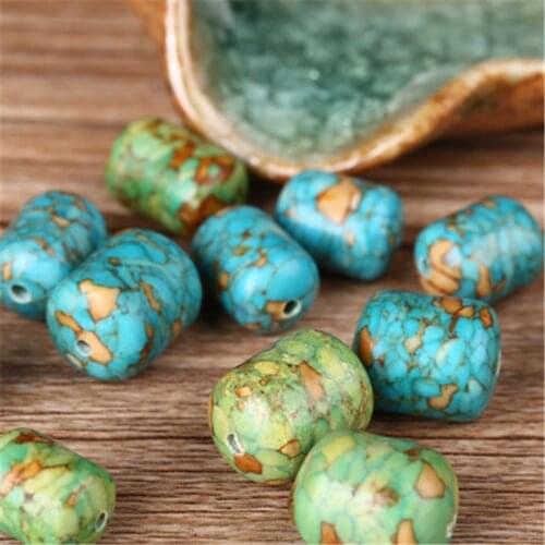 ACLOVEX 5pcs/lot Oval Natural Blue Green Turquoises Stone Beads 8*11/10*13mm Loose Spacer Beads For Diy Jewelry Making Findings