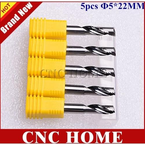 5pcs 5mm shank K66 carbide CNC router bits single flute aluminum cutting tools 22mm cel milling cutters