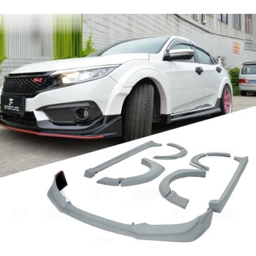 Car style for Fits 2016-2018 Honda Civic 10TH Gen TR Front Lip + Side Skirts + Fender Flares Kit auto Accessories