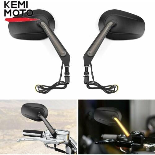 Side Rear View Mirrors with LED Turn Signals for Touring Sportster Dyna Softail Street Glide Road King Road Glide Electra Glide