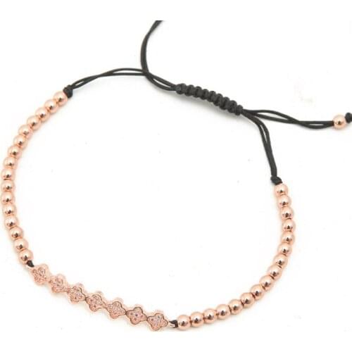 Gold silver micro pave cz Cubic Zirconia rope adjusted Copper Beads Bracelet gdf3e clover Charm Braided Bangles hrh3
