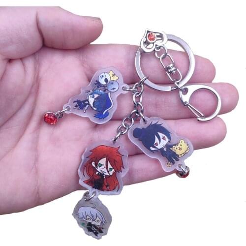 Black Butler Sebastian Acrylic Pendant Keychain For Female Women Key Ring With Red Heart Bead Child Student Love Hot Jewelry
