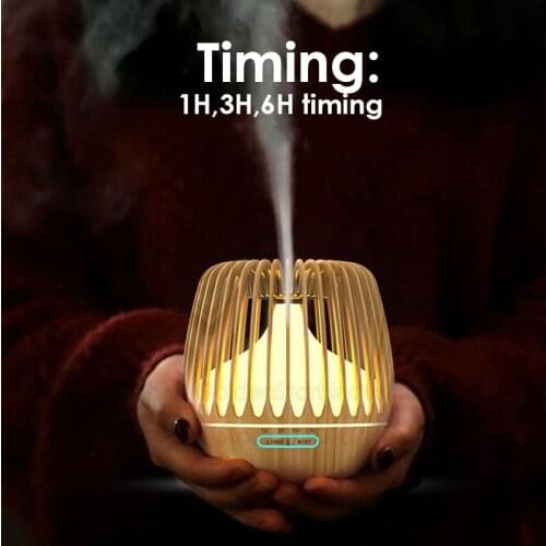 DC24V Birdcage Wooden Air Humidifier Desktop Remote Control Essential Oil Aroma Diffuser Night Light Time Setting Mist Maker