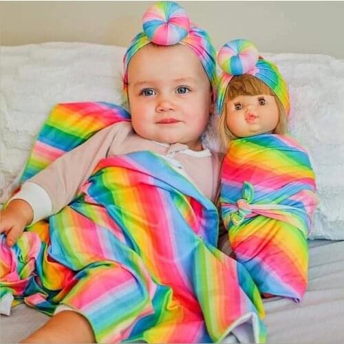 Newborn Baby Turban swaps Infant hat +Swaddle Blanket Boy Girl Floral Baby Wrap