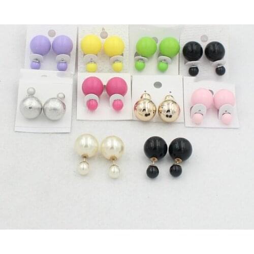 Double balls stud earrings for women alloy acrylic fj187