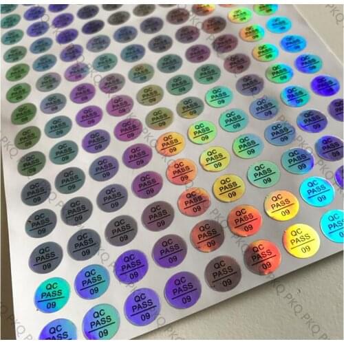 1cm QC sticker label adhensive QC PASSED Laser hologram stickers QC PASS 01-10 number laser labels