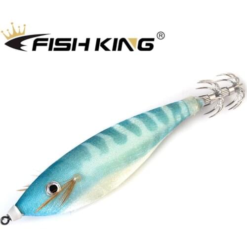 FISH KING Fishing Lure Squid Hook 9cm 16g Luminous Wobblers Jigging Octopus Cuttlefish Wood Shrimp Hard Baits 3D Eyes jigs
