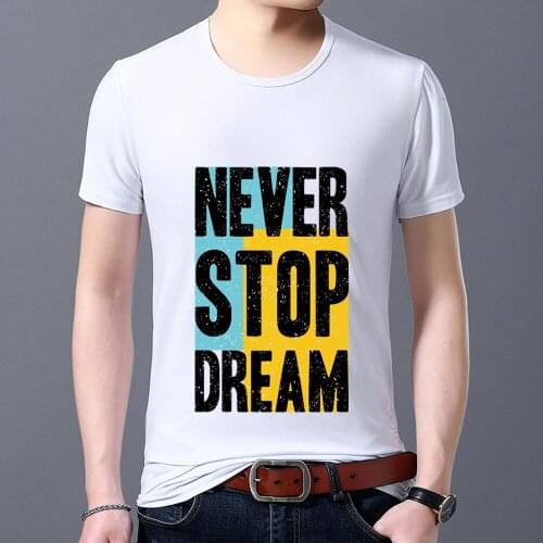 Fashionable Mens T-shirt Wild English Letter Printing Series Mens Casual Wild Commuter White Shirt Commuting Youth T-shirt