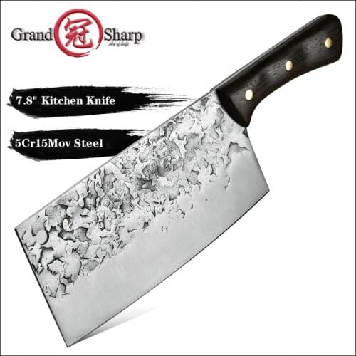 Grandsharp 7.8 Inch Full Tang Carbon Steel Knife Forged High Quality Slicing Butcher Cleaver Knife Handmade Chef Kitchen Knives