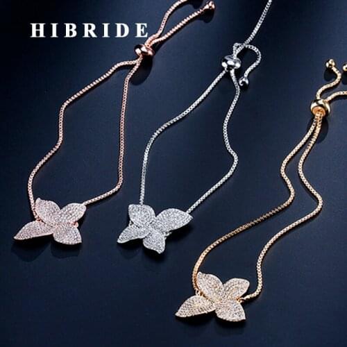 HIBRIDE New Fashion Butterfly Shape Women Charm Bracelets&Bangle With Adjustable Link Chain Jewelry B-137