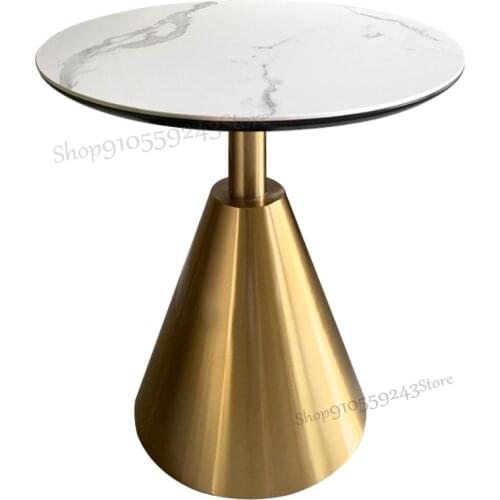 Italian Minimalist Rock Slab Corner Table Living Room Balcony Small Round Table Small Apartment Stainless Steel Small Coffee Tab