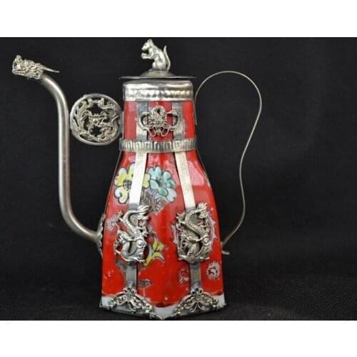 China Handmade painting decorative flower cover monkeys Teapot flagon GHR547 tools wedding Decoration Brass