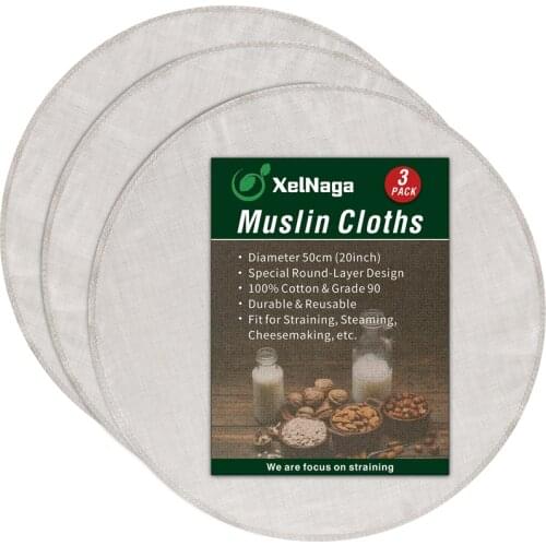 19.7"/50cm Circle Muslin Cloths Dual Layer Design Pure Cotton Cheese cloth for Straining Reusable Weave Fabric Strainer Filter