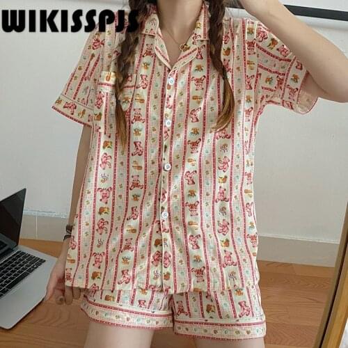 Summer Cute Short Sleeve Shorts Two Piece Home Clothes Fashion Kawaii Pajama Pajamas for Teen Girls Lounge Wear Sleepwear