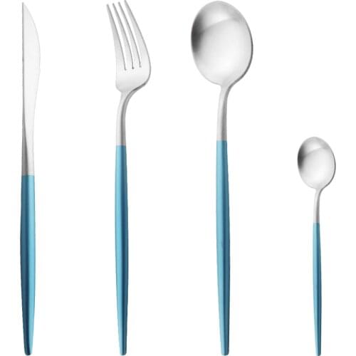 Matte Silver Dinnerware Set 18/10 Stainless Steel Round Handle Cutlery Set Fork Knife Spoon Flatware Set Kitchen Silverware Set