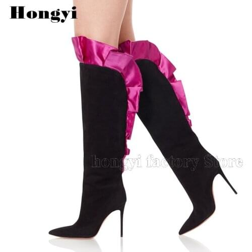 Fashion Color Patchwork Designer Pointed Toe Thin High Heel Women Over The Knee Boots 2019 Gladiator Long Boot