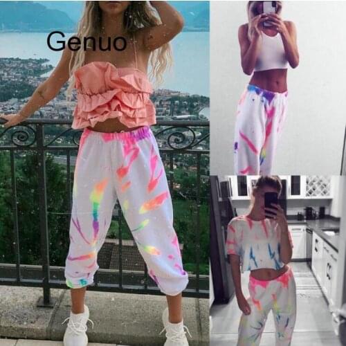 Fashion Women Tie Dye Jogger Pants High Waist Long Pants Active Ladies Girls Sport Pants Elastic Waist Women Sweatpants