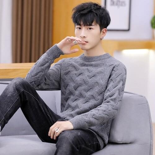 Mens sweater Korean round neck pullover Personality autumn and winter slim-fit sweater bottoming sweater brand-clothing