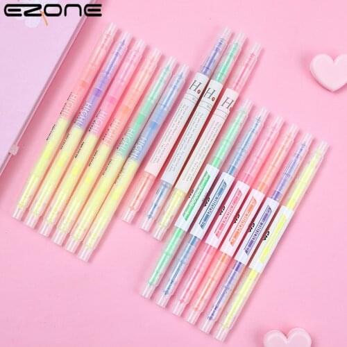 EZONE 3/6pcs Set Highlighter Dual Tip Two-color Marker Pen Student School Stationery Office Supply for Art Drawing Doodling Gift