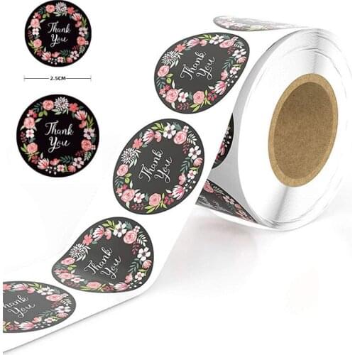 Thank You Flowers Sticker Paper Labels Round Reward Scrapbooking Stickers Wedding Party Decor Envelope Seals Stickers Stationery