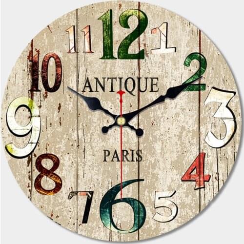 RIHE PARIS Writing Vintage Pattern Wooden Cardboard Wall Clock, European Clock for Chic Home Office Cafe Decor,Silent Wall Clock