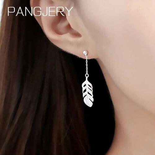 PANGJERY Prevent Allergy 925 Sterling Silver Drop Earrings for Women Fashion Exquisite Tassel Feather Leaves Party Jewelry Gifts