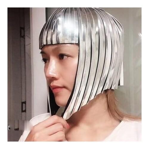 Cosplay Cleopatra metallic wig hairdress in chrome or gold egyptian goddess wig bob hairpiece bobcut headpiece