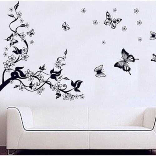 Wall Stickers Kitchen Fridge TV Beautiful Plum Blossom Butterfly for Home Living Room Decoration PVC Posters on The Wall