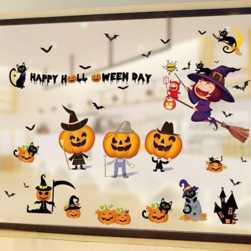 DIY Halloween Glass Stickers Pumpkin Zombie Witch Bats Wall Decals for Living Room Restaurant Festival House Window Decoration