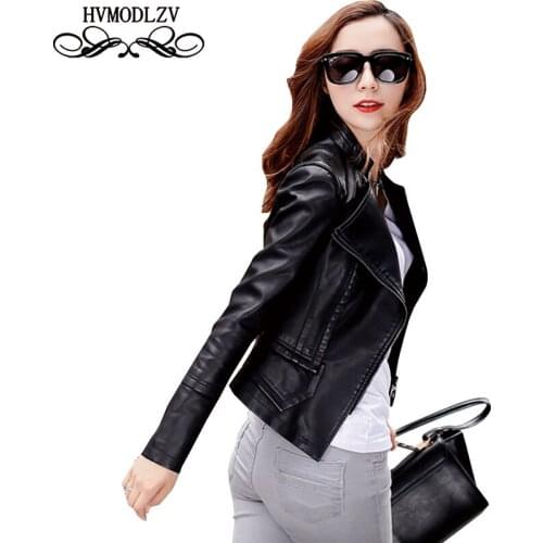 Spring Leather jacket Women Show Thin Motorcycle Short Leather Jacket Cool Fashion Large Size Comfortable Clothing LJ142