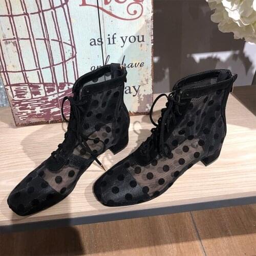 Spring And Autumn Net Red 2021 Spring And Summer Womens Shoes Net Boots Hollow Boots Leather Mid-Heel Roman Boots Martin Boots