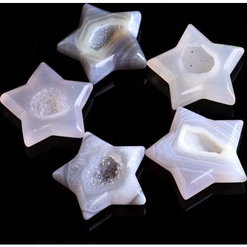 1PC natural gemstone mineral jewelry agate with crystal teeth five-pointed star guardian home decoration ornaments DIY gifts