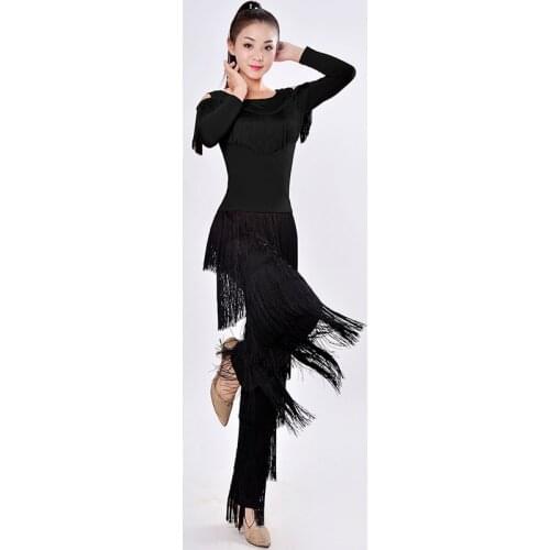 New 2021 Latin Modern Dance Suits Women/girls Sexy Fringes Long Pants Ballroom/tango/rumba/latin Dresses Clothings For Dancer